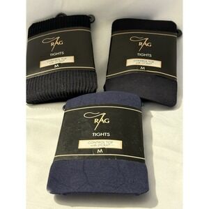 Lot Of 3 Rag Tights Control Top With Lycra Size Medium Black Blue NIP